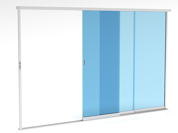 Dettaglio guide a soffitto con sistema di scorrimento multi-binario — vetrate panoramiche installazione professionale